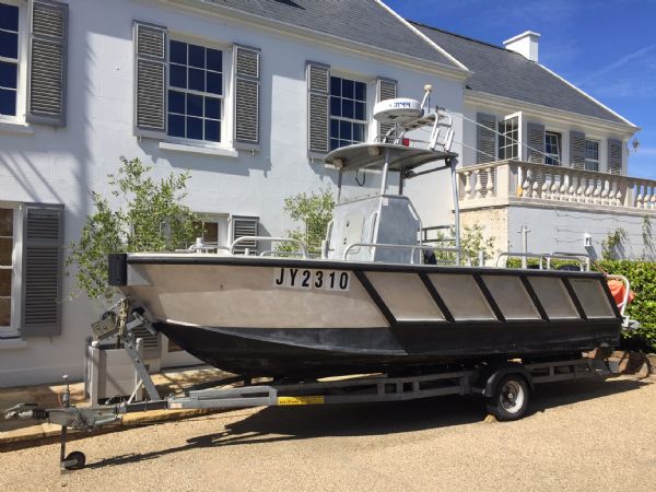 Boat Details – Ribs For Sale - Used Aluminium 7.0m Work Boat with Twin Evinrude 75HP Outboard Engines and Roller Trailer