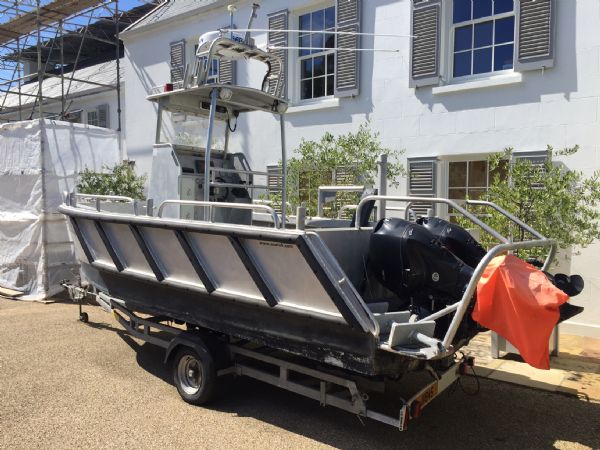 Boat Details – Ribs For Sale - Used Aluminium 7.0m Work Boat with Twin Evinrude 75HP Outboard Engines and Roller Trailer