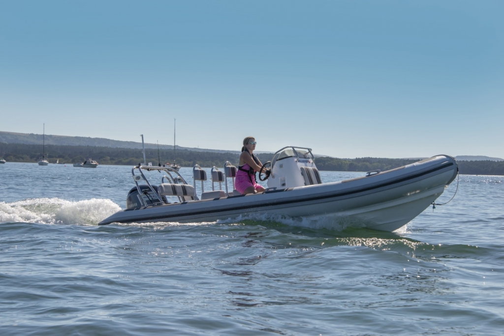 Ballistic 6m RIB Yamaha F115 outboard Poole Harbour Lady Driving (Large).jpg