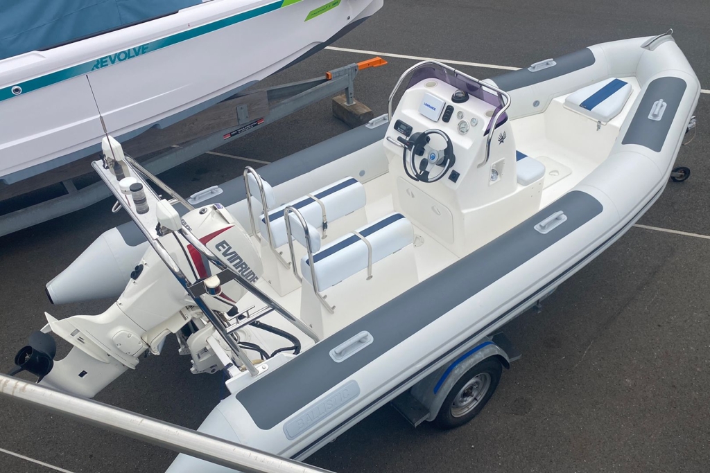 Boat Details – Ribs For Sale - 2005 Ballistic RIB 5.5 Evinrude ETEC 90 Roller Trailer